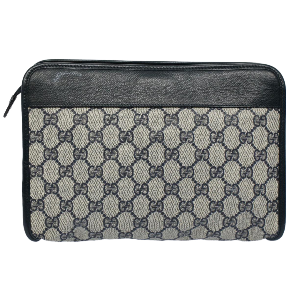 GUCCI GG Supreme Clutch Bag PVC Leather Navy Gray 014 115 Auth yk8933 - Picture 2 of 16